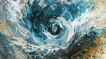 Abstract Whirlwind of Blue, White, and Gold Paint