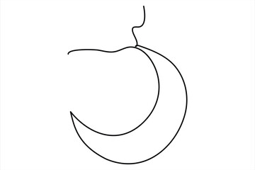 Continuous one line drawing of moon icon. Crescent moon for Ramadan isolated on white background outline vector art illustration