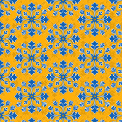 Vector illustration of seamless blue floral pattern background for wall decoration.