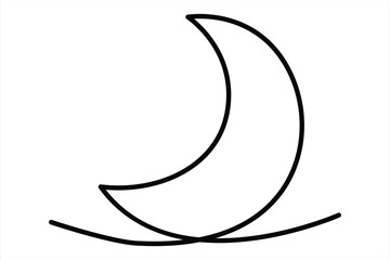 Continuous one line drawing of moon icon. Crescent moon for Ramadan isolated on white background outline vector art illustration