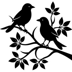 Two birds sitting on a branch silhouette vector illustration design