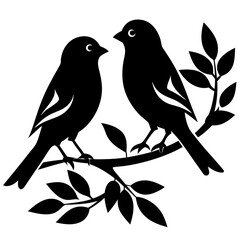 Two birds sitting on a branch silhouette vector illustration design