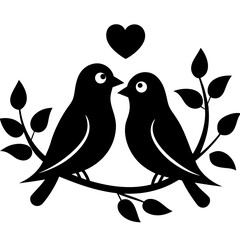 Two birds sitting on a branch silhouette vector illustration design