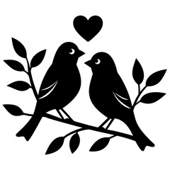 Two birds sitting on a branch silhouette vector illustration design