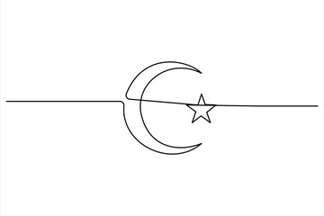 Continuous one line drawing of moon icon. Crescent moon for Ramadan isolated on white background outline vector art illustration