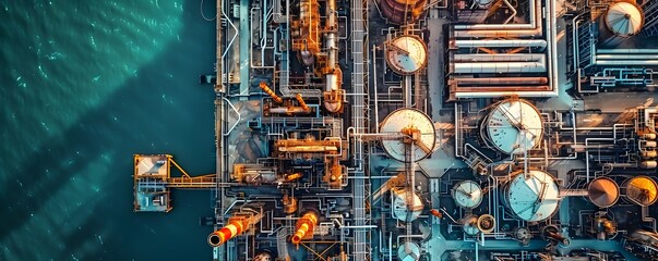 Expansive Aerial View of Complex Oil Refinery with Intricate Pipelines and Structures