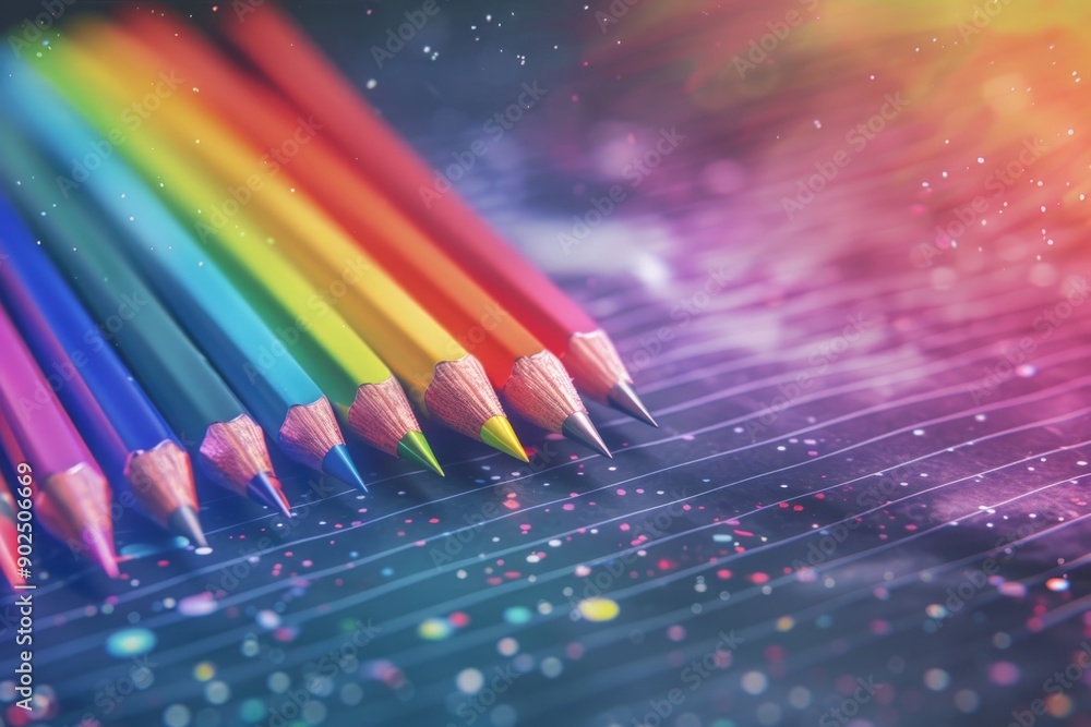 Poster A collection of colorful pencils arranged neatly on a table surface