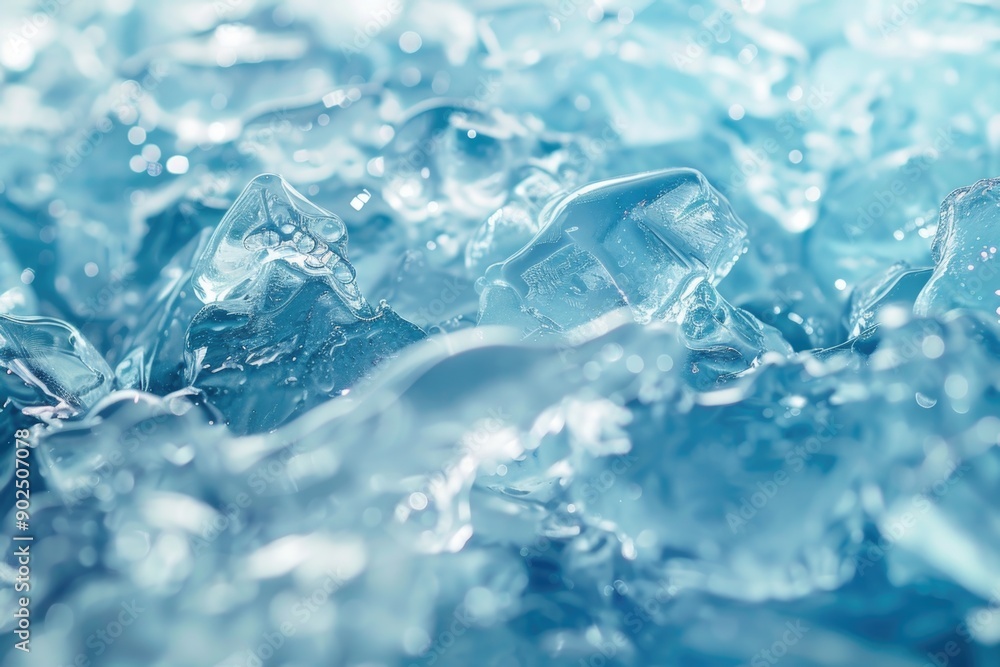 Poster a close-up shot of a bunch of ice cubes on a white background