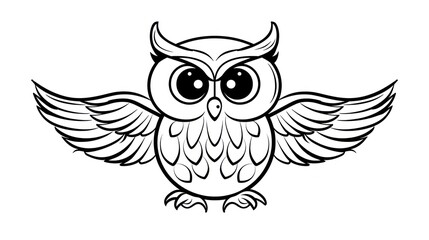 Obraz premium Black and White Cartoon Owl with Spread Wings