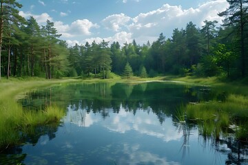 Reflective Forest Lake - Photo