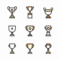 Trophy cups, golden goblet, silver reward, champion bowls. Contest winner award collection, prize cup