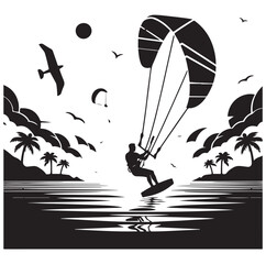 Kite Surfing Silhouette Vector