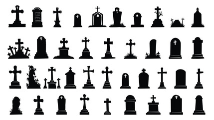 Set of silhouette grave on a white background.Halloween vector for decoration or sticker