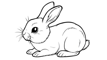 Fototapeta premium Black and White Cartoon Drawing of a Sitting Rabbit