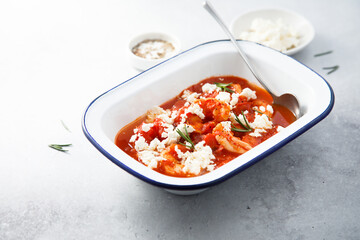 Shrimps with tomato sauce and Feta cheese