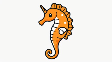 Cartoon Illustration of an Orange Seahorse with a Unicorn Horn