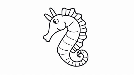Fototapeta premium Black and White Line Drawing of a Smiling Seahorse