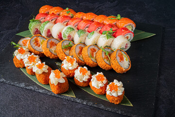 sushi set on the black background