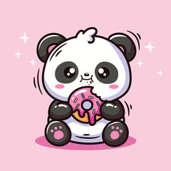 cute panda bear with donut kawaii character vector illustration design © Bara Shofiyan 