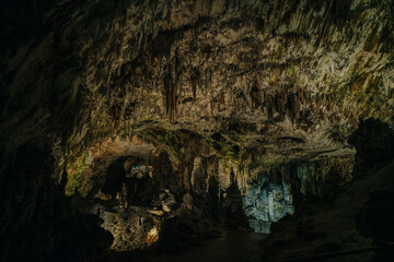 Landscape View Of The Beautiful And Amazing Stalactites On The Trails Of Postojna Cave Park, Postojna , Slovenia