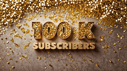 100,000 subscribers, 100k on a golden background