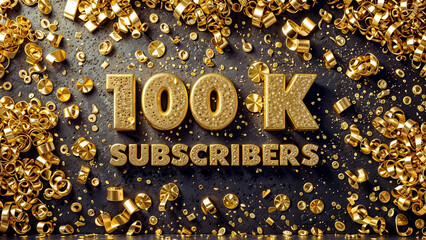 100,000 subscribers, 100k on a golden background