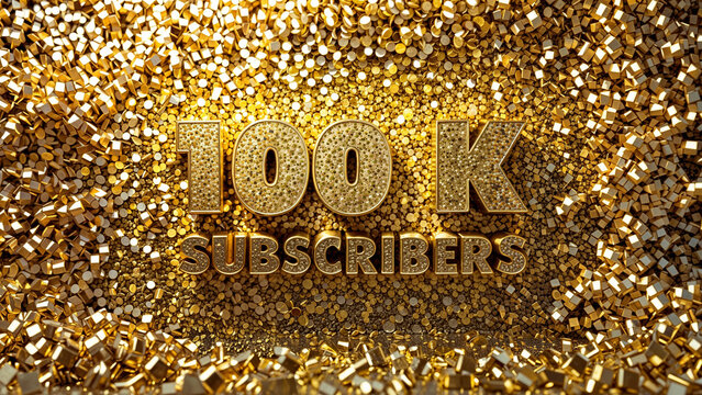 100,000 subscribers, 100k on a golden background