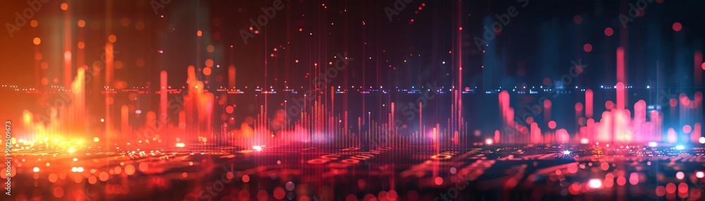 Poster vibrant abstract light patterns create a dynamic digital landscape, perfect for technology and desig