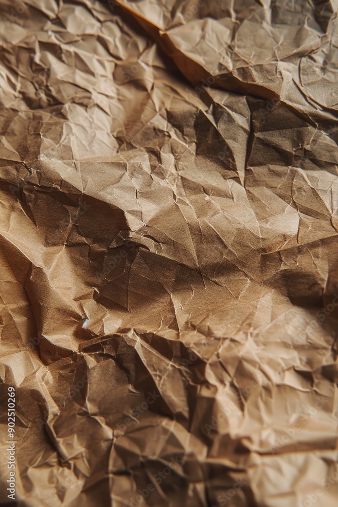 Poster close-up view of a brown paper surface with wrinkles and creases