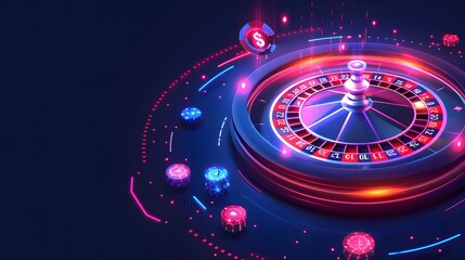 Gaming table in Casino with roullete and chips.