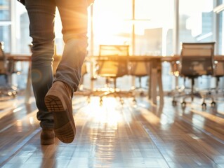 People walking to a meeting room, busy and blurry background at the office
