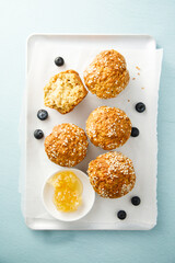 Homemade honey muffins with sesame