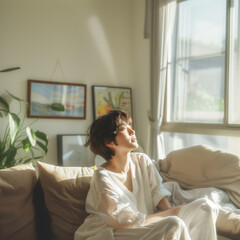 거실에 있는 한국여자