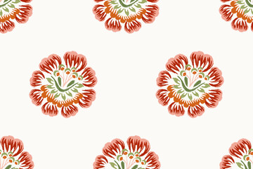 Seamless pink flower and orange flower with green leaf pattern on white background vector illustration.floral texture,fabric.