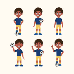 African American kids playing football character set