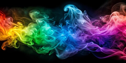 Abstract Colorful Smoke Swirls on Black Background, abstract , smoke , background , colorful