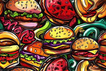 Seamless colorful pattern with fast food
