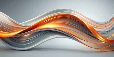 Abstract Silver and Gold Wavy Lines, 3D Render, Flowing, Dynamic, Movement, Design