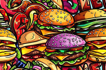 Seamless colorful pattern with fast food