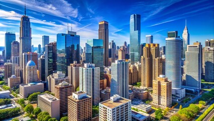 Obraz premium Aerial View of Modern Skyscrapers in a Bustling City, cityscape , skyscrapers , metropolis , architecture