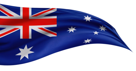 Waving Australian flag featuring blue, red, and white colors with stars representing the Southern Cross.