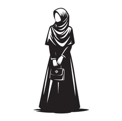 Hijab Style Standing Silhouettes Vector Illustration
