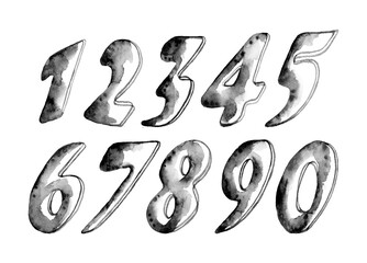 Handcrafted watercolor numbers illustration featuring black and white digits with soft gradients and organic shapes. Ideal for modern design projects, posters, and educational materials.