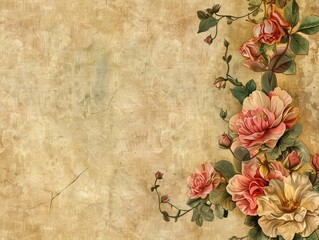 Vintage Floral Arrangement on Cracked Paper Background