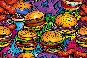 Seamless colorful pattern with fast food