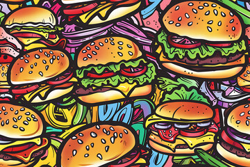 Seamless colorful pattern with fast food