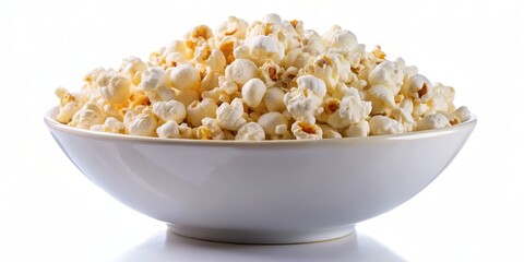 Close-Up of Popcorn in a White Bowl, Food Photography, White Background, Snack Time, Movie Night, Popcorn Bowl, Snacks