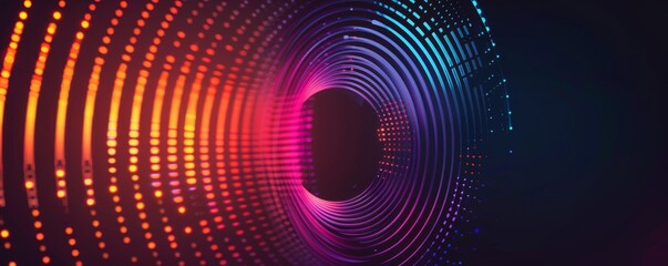 Abstract Neon Tunnel with Glowing Circles, abstract , digital art, futuristic , neon