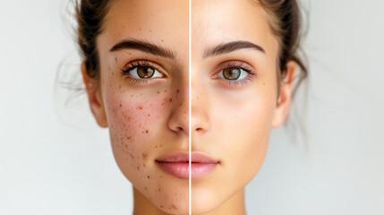 Woman face before and after skin care procedure