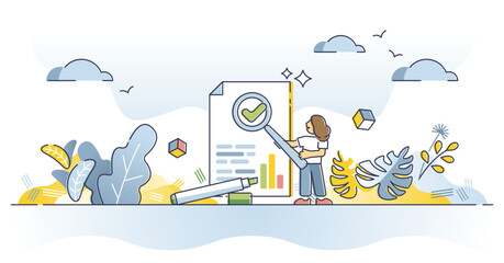 Audit report and financial accounting inspection with results outline concept, transparent background. Document research and analysis for business company economical data illustration.